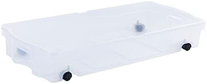 Rubbermaid 68 Quart Under the Bed Low Profile Storage Boxes with Dual Hinged Lids and Easy Rolling Caster Wheels, Clear, 2 Pack