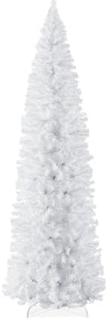 Best Choice Products White Pencil Christmas Tree 9ft Unlit Slim Decoration Without Lights, Skinny Premium Holiday Decor, Metal Stand, Easy Assembly