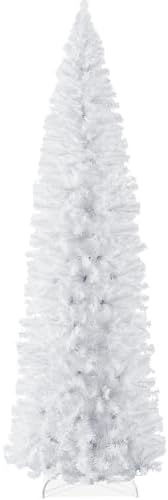 Best Choice Products White Pencil Christmas Tree 9ft Unlit Slim Decoration Without Lights, Skinny Premium Holiday Decor, Metal Stand, Easy Assembly