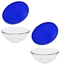 Pyrex 325 (2.5Qt) Bowl & 325-PC Blue Lid (2-Pack) - Made in USA | Clear Glass | BPA-Free Plastic Covers | Round Shape | Food Prep Use | Top Rack Dishwasher Safe | Resists Stains & Odors