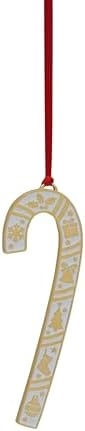 Wallace 2025 Gold-Plated Enamel Candy Cane Ornament - 45th Anniversary Edition - 24k Gold with Blue Enamel and Snowflake Design - 4.5 Inches - Holiday Collectible