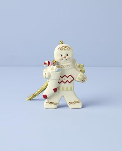 Lenox Ornament, 2025 Gingerbread with Stocking Ornament, Made from Porcelain, Christmas Tree Decorations, Gold Accents and Hanging Cord, Christmas Decoration, Winter Decor, Tree Decor (1 Piece)