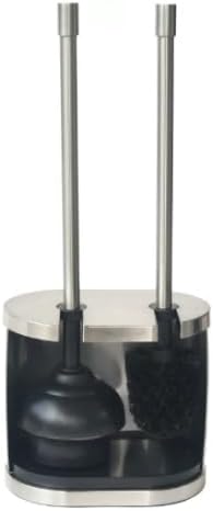Metal Toilet Bowl Brush and Plunger Set, Brushed Nickel Bathroom Cleaning Kit, 2-in-1 Space Saving Holder, Rust Resistant Durable Toilet Brush Set with Hidden Storage Caddy