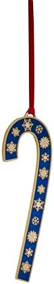 Wallace 2024 Gold-Plated Enamel Candy Cane Ornament 44th Edition - Blue with Gold Snowflakes - Limited Edition Collectible Christmas Tree Ornament with Gift Box