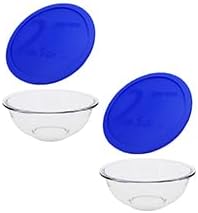 Pyrex 325 (2.5Qt) Bowl & 325-PC Blue Lid (2-Pack) - Made in USA | Clear Glass | BPA-Free Plastic Covers | Round Shape | Food Prep Use | Top Rack Dishwasher Safe | Resists Stains & Odors