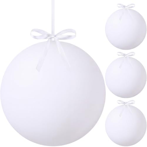 Weysat 4 Pcs Large Fillable Christmas Ball Ornaments, Matte White, 10 Inch