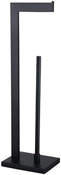 GERZWY SUS 304 Stainless Steel Toilet Paper Holder, Free Standing Lavatory Pedestal Toilet Paper Stand with Reserve, Matte Black DZY004-BK