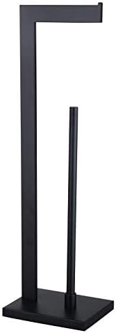 GERZWY SUS 304 Stainless Steel Toilet Paper Holder, Free Standing Lavatory Pedestal Toilet Paper Stand with Reserve, Matte Black DZY004-BK