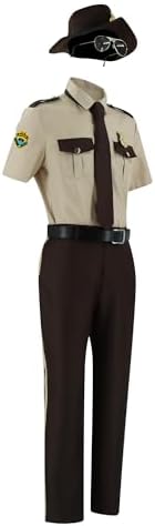 Men Super State Troopers Costume Highway Patrol Uniform Hat Badge Sheriff Mustache Glasses Halloween Party Outfit