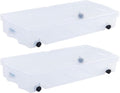 Rubbermaid 68 Quart Under the Bed Low Profile Storage Boxes with Dual Hinged Lids and Easy Rolling Caster Wheels, Clear, 2 Pack