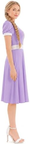 Rapunzel Costume Women Printed Purple Princess Dress Puff Sleeves Twirl Skirt Gown Halloween Cosplay Party Dress