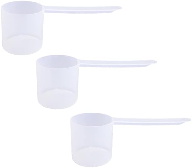 70cc Long Handle Measuring Scoop (4.73 Tbsp / 2.37 oz / 70mL) - Heavy-Duty Plastic Spoon for Powders, Protein, Coffee, and Baking, 3-Pack