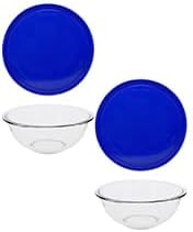 Pyrex 325 (2.5Qt) Bowl & 325-PC Blue Lid (2-Pack) - Made in USA | Clear Glass | BPA-Free Plastic Covers | Round Shape | Food Prep Use | Top Rack Dishwasher Safe | Resists Stains & Odors