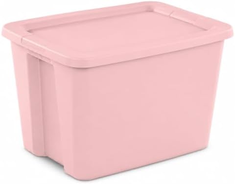 18 Gal Storage Bin with Snap-On Lid, Stackable Plastic Tote, Pink