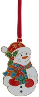 Wallace Wonders of Christmas Gold-Plated Enamel Ornament 2025-16th Edition Annual Collectible Series - Snowman Holiday Motif with Gift Box and Velvet Pouch