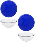 Pyrex 325 (2.5Qt) Bowl & 325-PC Blue Lid (2-Pack) - Made in USA | Clear Glass | BPA-Free Plastic Covers | Round Shape | Food Prep Use | Top Rack Dishwasher Safe | Resists Stains & Odors