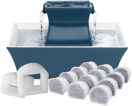 PetSafe Drinkwell Pagoda Ceramic Cat Water Fountain, 70 oz, Extra Filters