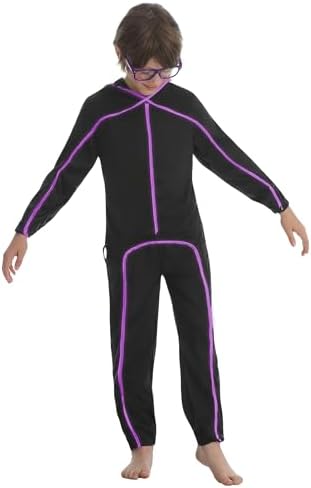 Vanderdyken Stick Figure Costume Kids Light up Stickman Costume Glow in the Dark Halloween Outfit for Boys and Girls
