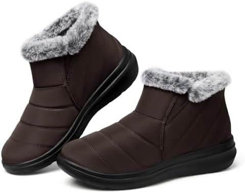 SHIBEVER Winter Snow Boots for Women: Slip On Ankle Fur Lined Warm Boot