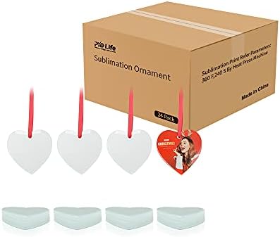 PYD Life 24 PCS Sublimation Blanks Ornament Glass Frosted 3" Heart Shaped