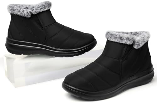 SHIBEVER Winter Snow Boots for Women: Slip On Ankle Fur Lined Warm Boot