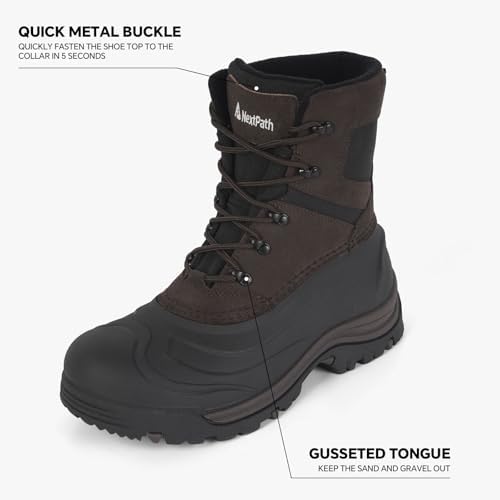 Men's Snow Boots, Waterproof Leather Winter Boots for Men