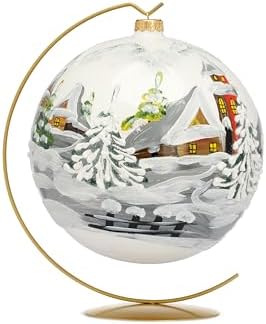 Hand Blown Glass Christmas Ornaments Ball, First Snow White 8 in + Stand