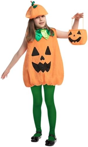 Spooktacular Creations Halloween Pumpkin Costume Kids Child Girls Pumpkin Dress with Hat, Basket for Halloween Dress Up Party