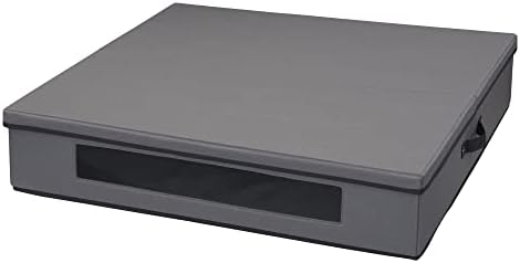 Household Essentials Wreath Storage Container Box with Handles, Sturdy Fabric‑Covered Sides for 30‑Inch Wreath, Gray with Charcoal Trim