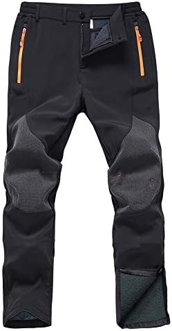 Mens Snow Ski Waterproof Softshell Snowboard Pants Outdoor Hiking Fleece Lined Zipper Bottom Leg