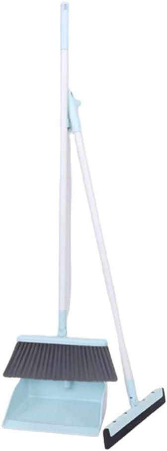 Modern Standing Dustpan and Broom Set for Home Self-Cleaning with Dustpan Teeth and Broom Long Handled Convenient, A Blue 3 Pcs