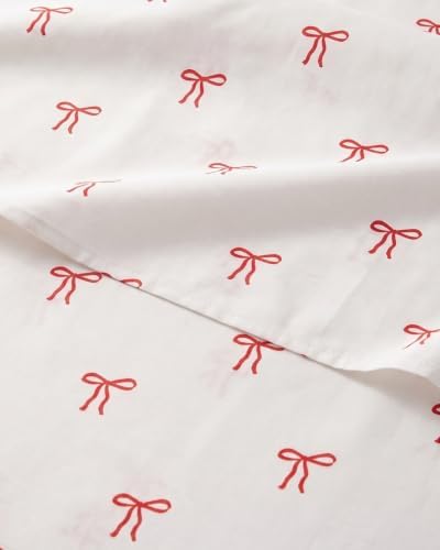 Christmas Sheet Set, Dainty Red Bows, Holiday Xmas Bedding Set - Twin XL