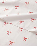 Christmas Sheet Set, Dainty Red Bows, Holiday Xmas Bedding Set - Twin Size