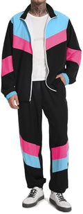 UOUA 80s Outfit for Men 90s Costumes 2 Piece Long Sleeve Track Suit Set