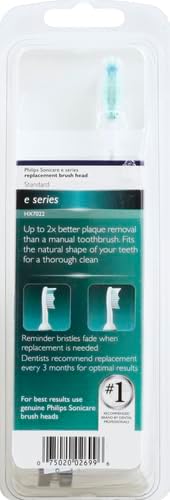 Philips Sonicare Genuine E-Series Replacement Toothbrush Heads, 2 Brush Heads, White, HX7022/66