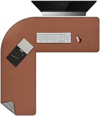 Chihein L-Shaped PU Leather Desk Pad (45.3” + 57.1”) x 15.7” (Brown/Gray)