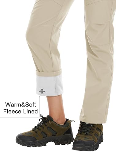 MAGCOMSEN Women's Fleece Lined Waterproof Insulated Snow Ski Pants Winter Warm Hiking Pants Outdoor Softshell