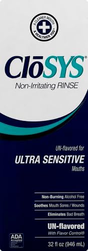 CloSYS Ultra Sensitive Mouthwash, 32 Oz, Alcohol Free Mouthwash, Unflavored Mouth Wash, Dye Free, pH Balanced, Helps Soothe Entire Mouth (Pack of 12)