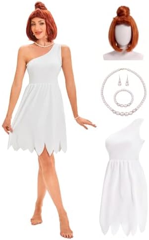 Halloween Cavewoman & Caveman Costume Set with Wig and Accessories
