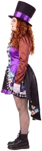 Plus Size Women's Deluxe Raving Mad Hatter Costume Adult Storybook Dress with Top Hat, Gloves & Bow Tie