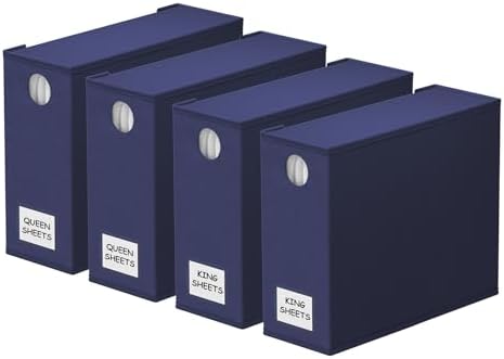 SpaceAid 4 Pack Bed Sheet Organizers and Storage, Foldable Sheet Organizer for Linen Closet, Sheets Set Folder Keeper with Window XL (Queen & King Size) Bedding Container (Navy Blue, 4 Pack)
