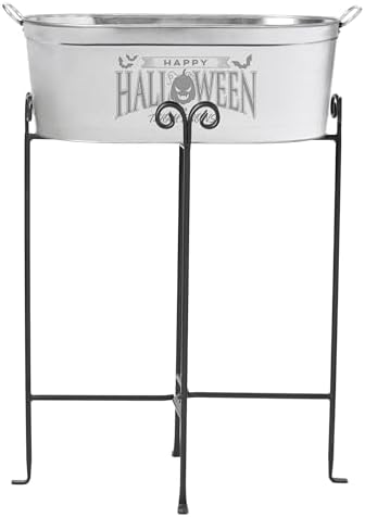 Let's Make Memories Personalized Beverage Tub - Halloween Party - Halloween Decorations - Galvanized Metal Drink Tub - Trick or Treat Candy Bowl w/Stand - 5.5 Gallons - Happy Halloween
