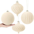 Civaner 4 Pcs Velvet Christmas Ball Ornaments,8 Inch,Beige