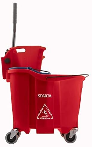 SPARTA OmniFit Mop Bucket System, Durable Mop Bucket, Side Press Wringer, and Soiled Water Insert, Floor Cleaning Essentials for Commercial and Home Use, 35 Qt Capacity, 1 Count, Red