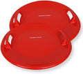 Slippery Racer Heavy-Duty Cold Resistant Downhill Pro Adults and Kids Plastic Outdoor Winter Saucer Disc Snow Sled with Handles-2 Pack (Red-2 Pack)