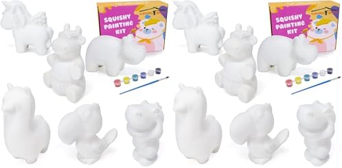 LovesTown Squishies Painting Kit, 6 PCS Squeeze Toys DIY Animal Paint Your Own Squishies for Birthday Gifts (Pack of 2)