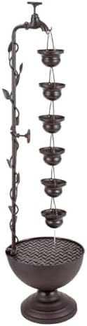 39" Tiered Water Fountain Outdoor 6 Hanging Cups Garden Water Feature