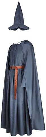EDAUWAE Wizard Costume with Wigs Beards Pagan Tunic Costume Wizard Cloak Cosplay Grey Robe Hat Full Set Outfits for Adult