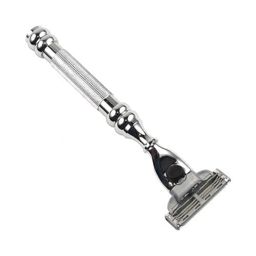 Parker 43M Mach3 Compatible Razor, Chrome All-Metal Brass Frame | All-Metal Chrome Razor With Brass Frame And Textured Grip; Accepts Gillette Mach3 Refills And Includes One Cartridge
