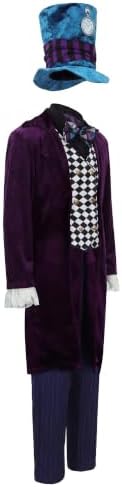 The Hatter Costume Men Mad Tea Party Master Outfits Adult Story Book Character Tuxedo Pants Dicky Collar Top Hat Set